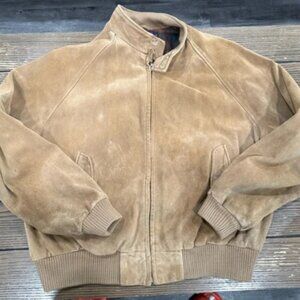 Men's Vintage Crew Tan Pig Suede Leather Plaid Lined Bomber Jacket Size Xl